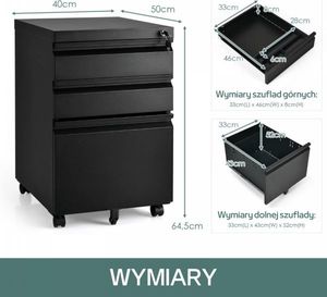 Costway Szafka kontenerek pod biurko na akta i dokumenty zamykana 2