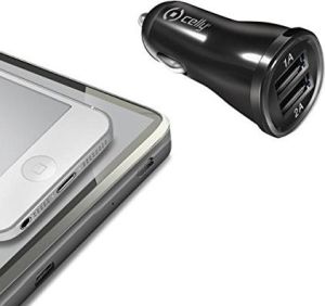 Ładowarka Celly Samochodowa 2.4A z podwójnym USB, czarna 2