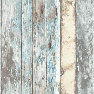 DUTCH WALLCOVERIN DUTCH WALLCOVERINGS Tapeta z motywem drewnianych desek, niebieska 1