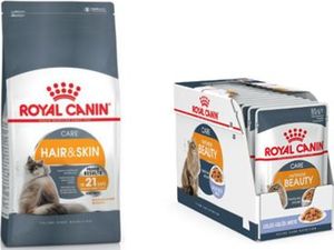 Royal Canin ROYAL CANIN Hair&Skin Care 10kg karma sucha dla kotów dorosłych, lśniąca sierść i zdrowa skóra + saszetka Intense Beauty (galaretka) 12x85g 1