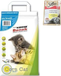 Żwirek dla kota Super Benek SUPER BENEK Żwirek kukurydziany Corn o zapachu: Morska Bryza 25L + Sheba Fresh&Fine Kurczak 50g GRATIS! 1