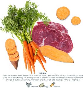 Paka Zwierzaka Paka Zwierzaka Wołowina Angus i słodkie ziemniaki 2kg + Kość z dodatkiem strusia (M) GRATIS 3