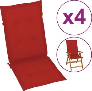 vidaXL vidaXL Poduszki na krzesła ogrodowe, 4 szt., czerwone, 120x50x4 cm 1