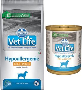 Farmina FARMINA Vet Life Dog Hypoallergenic Fish & Potato 12kg + Puszka Hypoallergenic Fish & Potato 300g 1