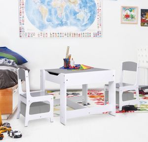 vidaXL Stolik dla dzieci z 2 krzesłami, biały, MDF 1