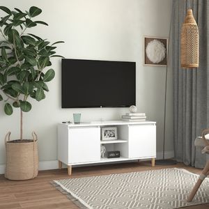 vidaXL Szafka TV z drewnianymi nóżkami, biała, 103,5x35x50 cm 1