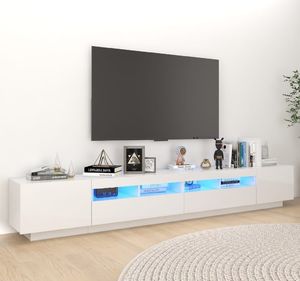 vidaXL Szafka TV z oświetleniem LED, biała z połyskiem, 260x35x40 cm 1