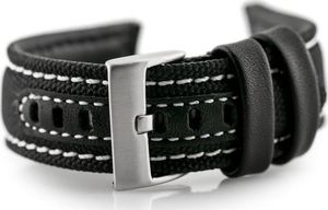 Kemer Pasek skórzany do zegarka W34 - PREMIUM - czarny/białe - 24mm 1