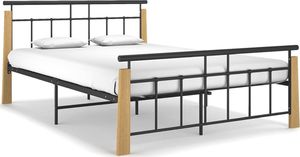 vidaXL Rama łóżka, metal i lite drewno dębowe, 140x200 cm 1