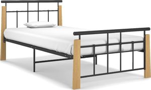 vidaXL Rama łóżka, metal i lite drewno dębowe, 90x200 cm 1