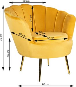 Szchara FOTEL MUSZELKA ŻÓŁTY WELUROWY STYL SKANDYNAWSKI 2