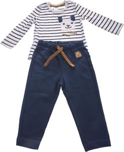 Pepco Komplet: chłopięca koszulka w paski z nadrukiem i spodnie 74 Szary melanż 1