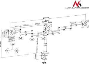 Maclean Uchwyt biurkowy na 3 monitory 13" - 27" (MC-691) 6