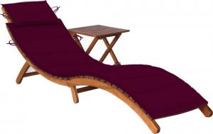 vidaXL Ogrodowy leżak ze stolikiem i poduszką bordową, lite drewno akacjowe 1