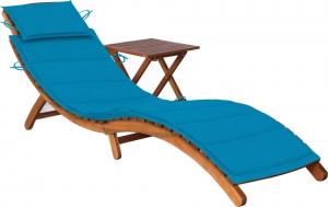 vidaXL Ogrodowy leżak ze stolikiem i poduszką niebieską, lite drewno akacjowe 1