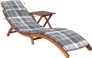vidaXL Ogrodowy leżak ze stolikiem i poduszką, lite drewno akacjowe, szara krata 1