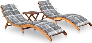 vidaXL Leżaki z poduszkami i stolikiem, 2 szt., lite drewno akacjowe 1
