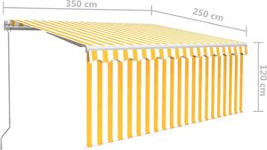 vidaXL Ręcznie zwijana markiza z zasłoną i LED, 3,5x2,5 m, żółto-biała 7