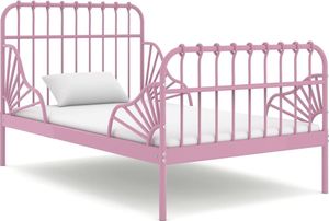 vidaXL Przedłużana rama łóżka, różowa, metalowa, 80x130/200 cm 1