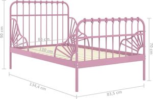 vidaXL Przedłużana rama łóżka, różowa, metalowa, 80x130/200 cm 7