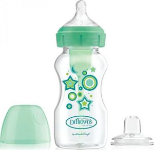 Dr Browns Zestaw ,,od butelki do kubka " zielony(zestaw zawiera:butelka szeroka szyjka 270ml Options+Dekor zielony ze smoczkiem 6+ i ustnikiem niekapkiem) 1