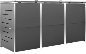 vidaXL Osłona na 3 kosze na śmieci, 207x77,5x115 cm, stal nierdzewna 9