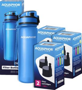 Aquaphor ZESTAW! Butelka filtrująca na wodę Aquaphor City niebieska z zapasem filtów 1