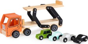 Ecotoys Drewniana zabawka ciężarówka tir laweta 4 autka 4