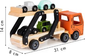 Ecotoys Drewniana zabawka ciężarówka tir laweta 4 autka 5