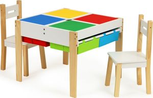 Ecotoys Drewniane meble dla dzieci zestaw stół +2 krzesła 1