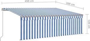 vidaXL Ręcznie zwijana markiza z zasłoną, 4,5x3 m, niebiesko-biała 7