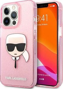 Karl Lagerfeld Karl Lagerfeld KLHCP13XKHTUGLP iPhone 13 Pro Max 6,7" różowy/pink hardcase Glitter Karl`s Head 1
