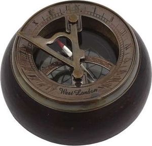 Giftdeco Mosiężny kompas i zegar słoneczny na podstawie drewnianej 5