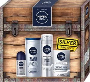 Nivea Nivea Men Silver Protect zestaw pianka do golenia 200ml + żel pod prysznic 250ml + balsam po goleniu 100ml + antyperspirant rol 1