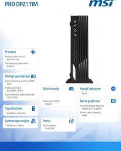 Komputer MSI PRO DP21 11M-002EU Intel Core i5-11400 8 GB 256 GB SSD Windows 10 Pro 12