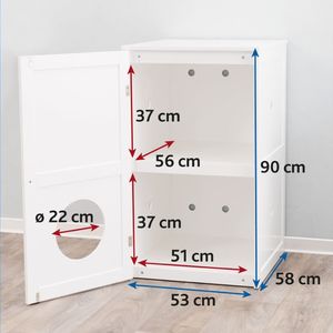 Trixie Szafka na kuwetę, dla kota, biała, MDF, XL, 53x90x58 cm, dwupoziomowa 8