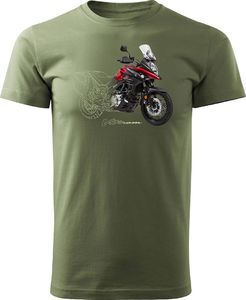 Topslang Koszulka z motocyklem na motor Suzuki V-strom Vstrom DL 650 XT męska khaki REGULAR XL 1