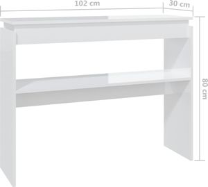 vidaXL Stolik konsolowy, biały, wysoki połysk, 102x30x80 cm, płyta 6