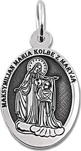 WĘC - Twój Jubiler Medalik srebrny z wizerunkiem Św. Maksymiliana Marii Kolbego z Maryją 1