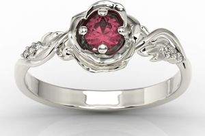 WĘC - Twój Jubiler Pierścionek z białego złota w kształcie róży z rubinem i brylantami LP-7730B 18 / UE- 58 2