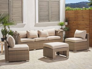Shumee Zestaw ogrodowy rattanowy 5-osobowy z daszkiem beżowy 2