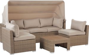 Shumee Zestaw ogrodowy rattanowy 5-osobowy z daszkiem beżowy 4