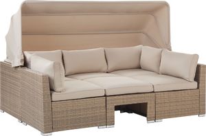 Shumee Zestaw ogrodowy rattanowy 5-osobowy z daszkiem beżowy 5