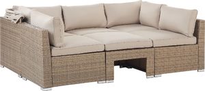 Shumee Zestaw ogrodowy rattanowy 5-osobowy z daszkiem beżowy 6