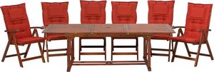 Shumee Zestaw ogrodowy drewniany stół i 6 krzeseł z czerwonymi poduszkami TOSCANA 1