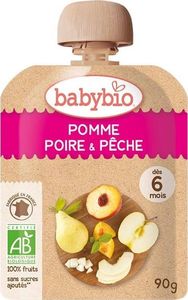 BabyBio Deser jabłko-gruszka-brzoskwinia od 6 miesiąca bezglutenowy BIO 90 g BabyBio 1