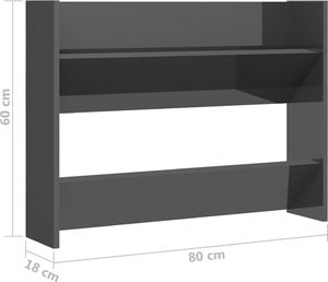 vidaXL Półka ścienna na buty, szara z połyskiem, 80x18x60 cm, płyta 6