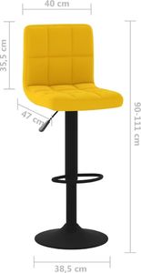 vidaXL Stołki barowe, 2 szt., musztardowe, tapicerowane aksamitem 8
