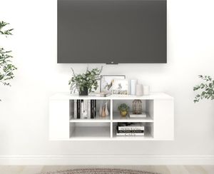 vidaXL Wisząca szafka pod TV, biała, wysoki połysk, 102x35x35 cm 1
