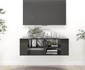 vidaXL Wisząca szafka pod TV, czarna, wysoki połysk, 102x35x35 cm 1